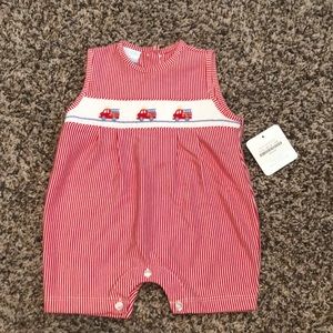 NWT Petit Bebe Firetruck romper 18m